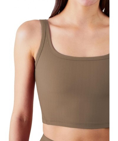 Women's Seamless Sports Bra Workout Crop Top Tank Tops for Women Long Lined Sports Bra Ribbed Crop Top Fitness Cacao Brown $1...