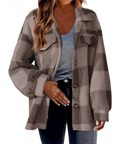 Womens Fuzzy Fleece Jacket Plaid Fuzzy Sherpa Thermal Coat Casual Fall Winter Warm Outwear Clothes C Coffee $6.04 Jackets