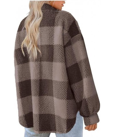 Womens Fuzzy Fleece Jacket Plaid Fuzzy Sherpa Thermal Coat Casual Fall Winter Warm Outwear Clothes C Coffee $6.04 Jackets