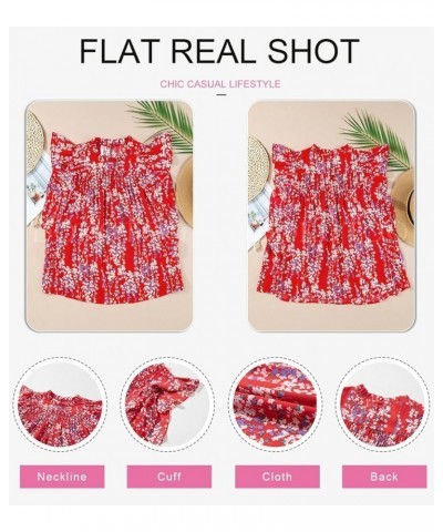 Womens Summer Tops Casual Crewneck Floral Print Shirts Smocked Ruffle Short Sleeve Babydoll Blouses Red $12.90 Blouses