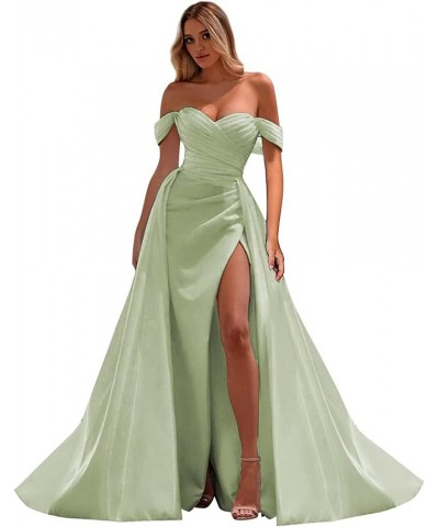 Off The Shoulder Prom Dresses Mermaid Ruched Split Ball Gowns for Women Formal Dress Long Satin Sage $32.25 Dresses