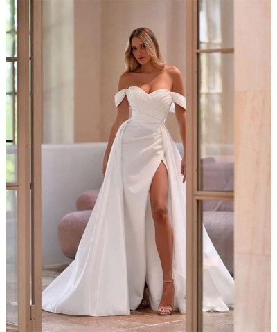 Off The Shoulder Prom Dresses Mermaid Ruched Split Ball Gowns for Women Formal Dress Long Satin Sage $32.25 Dresses