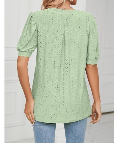 Womens Tops Dressy Casual Puff Long Sleeve V Neck Work Shirt Eyelet Loose Tunic Blouse Short Sleeve Light Green $18.70 Blouses