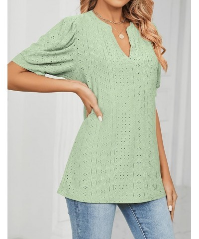 Womens Tops Dressy Casual Puff Long Sleeve V Neck Work Shirt Eyelet Loose Tunic Blouse Short Sleeve Light Green $18.70 Blouses