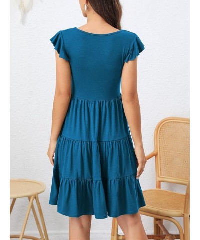 Summer Dresses for Women 2023 Casual V Neck Button Down Ruffle Sleeve Short Tiered Baby Doll Beach Swing Sundresses Acid Blue...