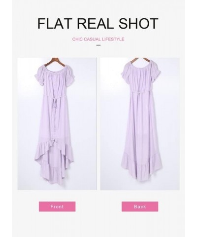 Womens 2023 Off The Shoulder Casual Short Sleeve Maxi Dress High Low Solid Cocktail Skater Dresses Purple $22.84 Dresses