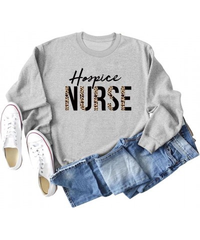 Hospice Nurse Sweatshirt Womens Leopard Graphic Crewneck Pullover Tops Registered Nurse Shirts Nursing Student Gifts Wine Red...