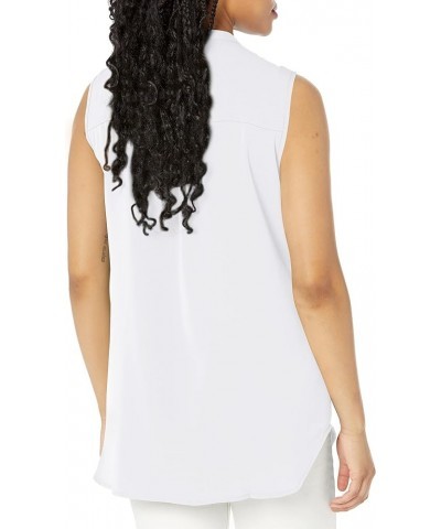 Women's Casual V Neck Sleeveless Tunics Blouses Chiffon Zipper Tank Tops White $14.62 Tanks