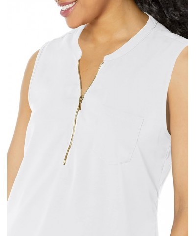 Women's Casual V Neck Sleeveless Tunics Blouses Chiffon Zipper Tank Tops White $14.62 Tanks