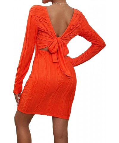 Women's Solid Long Sleeve Backless Tie Back Bodycon Mini Dress Orange $21.62 Dresses