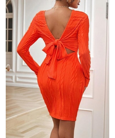 Women's Solid Long Sleeve Backless Tie Back Bodycon Mini Dress Orange $21.62 Dresses