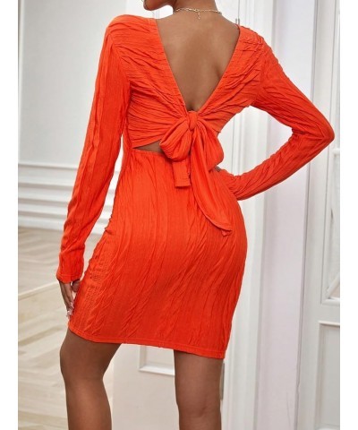 Women's Solid Long Sleeve Backless Tie Back Bodycon Mini Dress Orange $21.62 Dresses