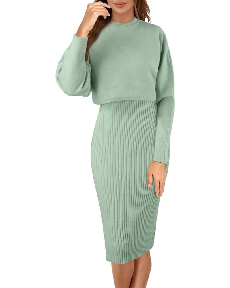 Womens Knitted Dress Pullover Top and Dress Bodycon 2 Piece Set Sweater Midi Dress Jumper Knitted Dress Set 02 F-green $21.72...