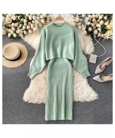 Womens Knitted Dress Pullover Top and Dress Bodycon 2 Piece Set Sweater Midi Dress Jumper Knitted Dress Set 02 F-green $21.72...