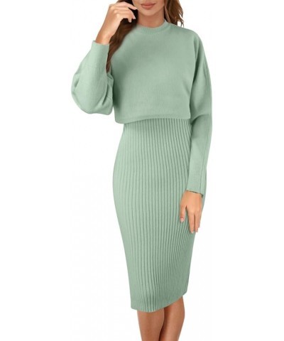 Womens Knitted Dress Pullover Top and Dress Bodycon 2 Piece Set Sweater Midi Dress Jumper Knitted Dress Set 02 F-green $21.72...