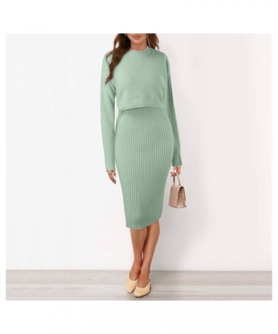 Womens Knitted Dress Pullover Top and Dress Bodycon 2 Piece Set Sweater Midi Dress Jumper Knitted Dress Set 02 F-green $21.72...