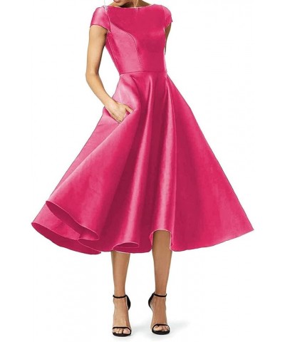 Mother of The Bride Dresses Satin Mother of The Groom Dresses Wedding Guest Dresses for Women Tea Length Fuchsia $32.20 Dresses