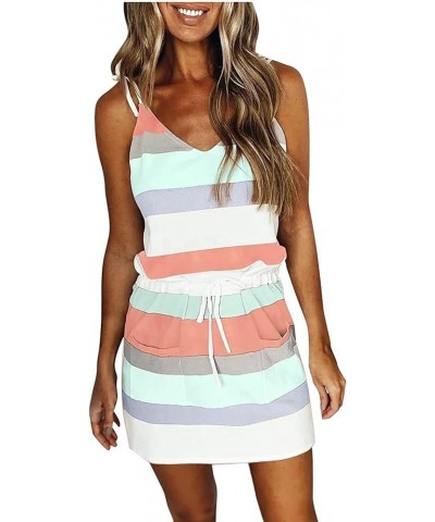 Women's Casual Cocktail Dresses Summer Contrasting Colors Mini Dress Sun Beach with Pockets Casual Dresses White $8.77 Dresses