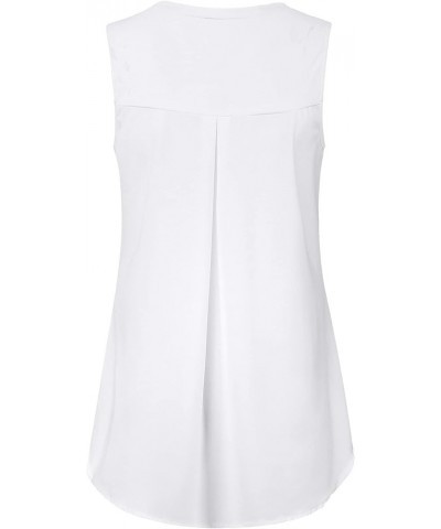 Women's Casual V Neck Sleeveless Tunics Blouses Chiffon Zipper Tank Tops White $14.62 Tanks