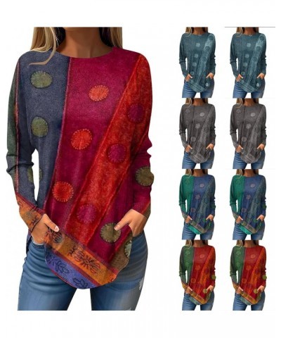 Tunic Tops for Women Loose Fit Dressy Long Sleeve Shirt 2024 Casual Round Neck Blouse Oversized Medium Long Pullover 04 Hot P...