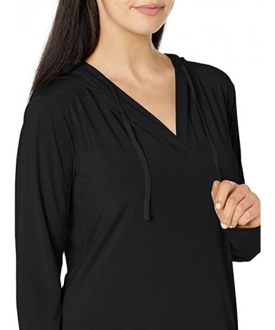 Women's Long Sleeve Cotton Swim Cover Up UPF 50+ SPF Dress Hooded with Pockets Sun Protection Beach Coverup Black $18.72 Swim...