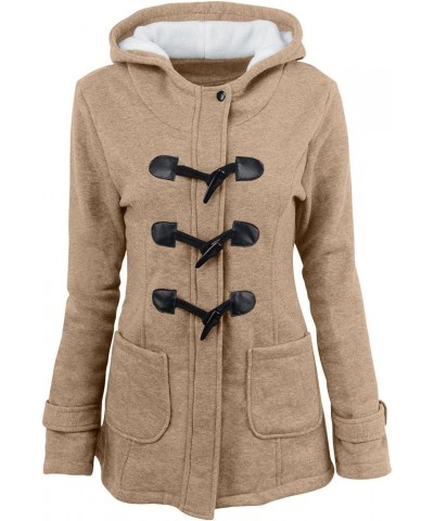 Women's Sherpa Lined Toggle Duffle Coat Fleece Hooded Warm Jacket Sweatshirt Horn Button Thicken Plus Size Coat C_khaki $9.17...