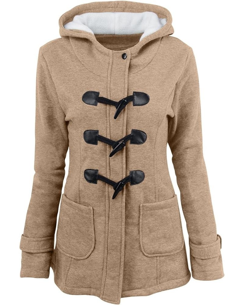 Women's Sherpa Lined Toggle Duffle Coat Fleece Hooded Warm Jacket Sweatshirt Horn Button Thicken Plus Size Coat C_khaki $9.17...