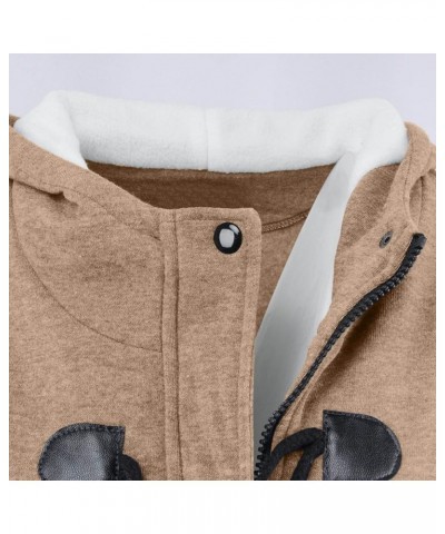 Women's Sherpa Lined Toggle Duffle Coat Fleece Hooded Warm Jacket Sweatshirt Horn Button Thicken Plus Size Coat C_khaki $9.17...