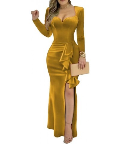 Velvet Mermaid Long Sleeve Bridesmaid Dresses for Women Formal Dress Ruffles Hem High Slit Velvet Evening Wedding Gold $33.70...