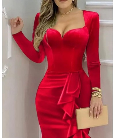 Velvet Mermaid Long Sleeve Bridesmaid Dresses for Women Formal Dress Ruffles Hem High Slit Velvet Evening Wedding Gold $33.70...