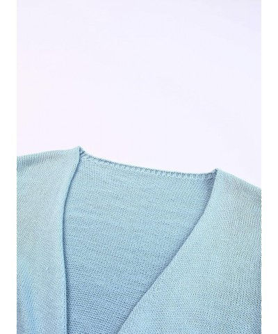 Womens Short Sleeve Sweaters Crop Tops Sexy Wrap V Neck Shirt Knit Sweater Blouse with Belt Sky Blue $17.97 Sweaters