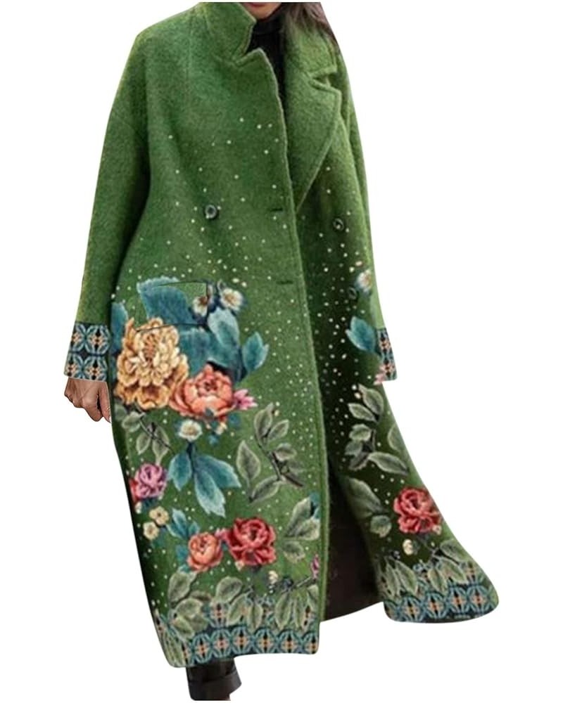 Women's Fashion Solid Color Long Tweed Trench Jacket Classy Oversized Long Sleeve Lapel Winter Thicken Overcoat Coat 04green ...