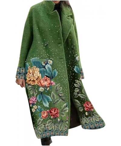 Women's Fashion Solid Color Long Tweed Trench Jacket Classy Oversized Long Sleeve Lapel Winter Thicken Overcoat Coat 04green ...