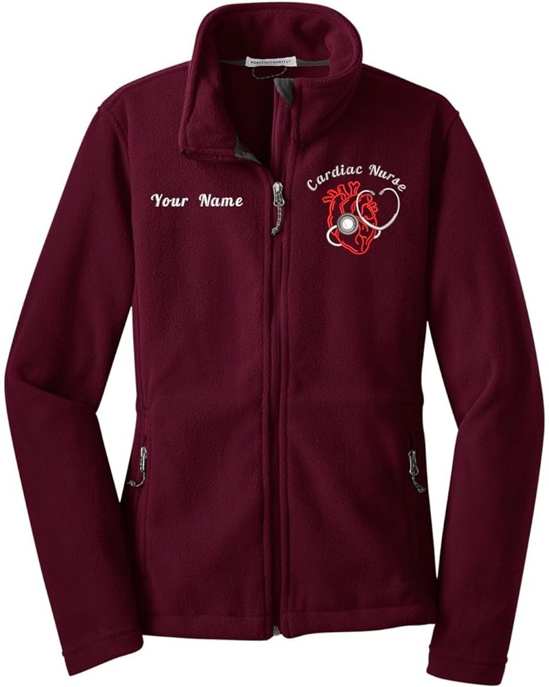 Personalized Cardiac Nurse Heart Embroidered Fleece Jacket Comfortable Warm Apparel Black Grey Blue Maroon Pink Maroon $18.86...