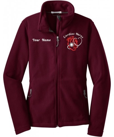 Personalized Cardiac Nurse Heart Embroidered Fleece Jacket Comfortable Warm Apparel Black Grey Blue Maroon Pink Maroon $18.86...