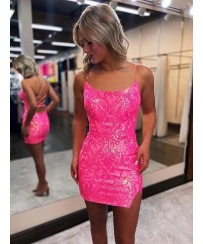 Glitter Sequin Homecoming Dresses Short for Teens Spaghetti Straps Tight Bodycon Cocktail Gown White $23.10 Dresses