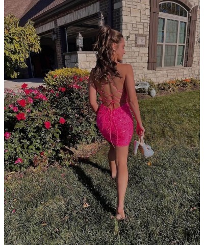 Glitter Sequin Homecoming Dresses Short for Teens Spaghetti Straps Tight Bodycon Cocktail Gown White $23.10 Dresses