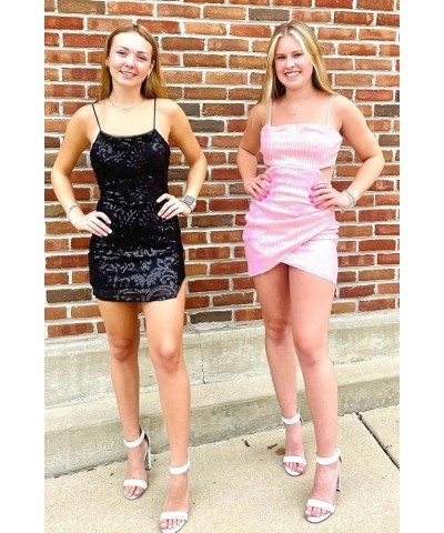 Glitter Sequin Homecoming Dresses Short for Teens Spaghetti Straps Tight Bodycon Cocktail Gown White $23.10 Dresses