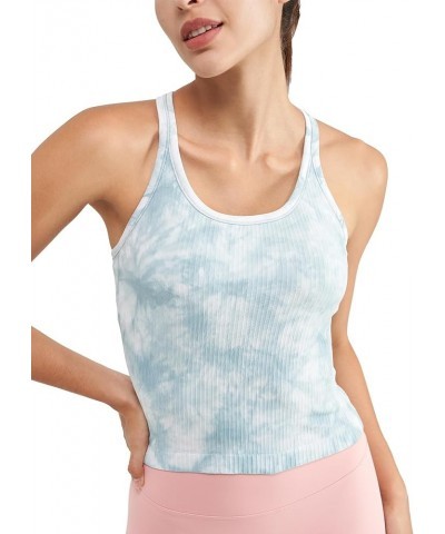 Ribbed Workout Short Racerback Tank Tops for Women with Built in Bra Tie Dye Tidal Teal $12.04 Activewear