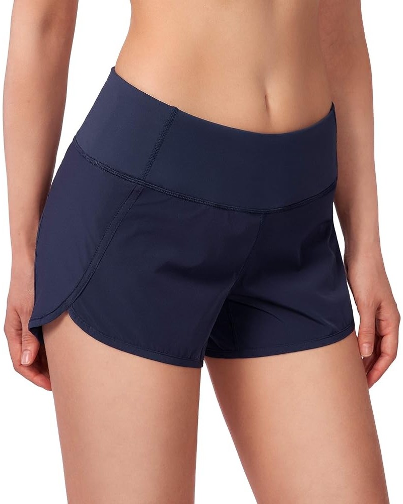 Women's Running Shorts with Mesh Liner 3" Workout Athletic Shorts for Women with Phone Pockets Navy Blue $16.95 Activewear