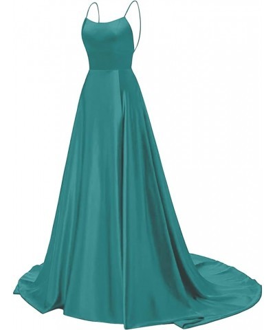 Dresses for Women 2024 Backless Satin Strap Party Long Dress Side Slit Wedding Dress with Pockets 1-mint Green $19.37 Dresses