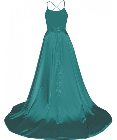 Dresses for Women 2024 Backless Satin Strap Party Long Dress Side Slit Wedding Dress with Pockets 1-mint Green $19.37 Dresses