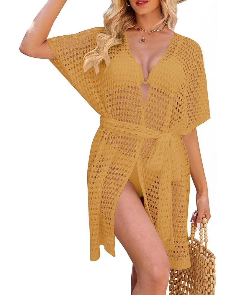 Women's Floral Print Kimonos Loose Tops Half Sleeve Shawl Chiffon Cardigan Blouses Casual Beach Cover Ups Sa961-yellow $9.23 ...