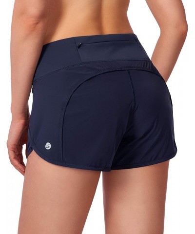 Women's Running Shorts with Mesh Liner 3" Workout Athletic Shorts for Women with Phone Pockets Navy Blue $16.95 Activewear