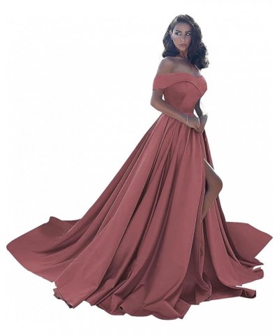 Women's Off The Shoulder Prom Dresses 2023 Long Satin Ball Gown Strapless Formal Evening Dresses with Slit Desert Rose $39.60...