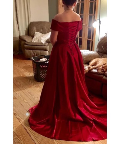 Women's Off The Shoulder Prom Dresses 2023 Long Satin Ball Gown Strapless Formal Evening Dresses with Slit Desert Rose $39.60...