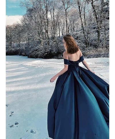 Women's Off The Shoulder Prom Dresses 2023 Long Satin Ball Gown Strapless Formal Evening Dresses with Slit Desert Rose $39.60...