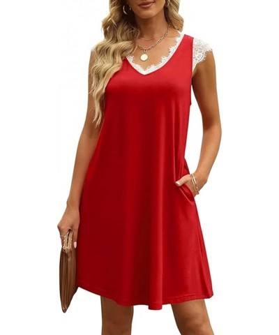 Women's Midi T-Shirt Tank Dress Casual Loose Sundresses with Pockets A-red $14.57 Dresses