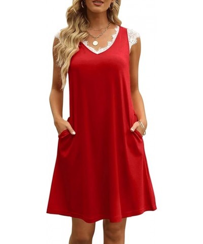 Women's Midi T-Shirt Tank Dress Casual Loose Sundresses with Pockets A-red $14.57 Dresses