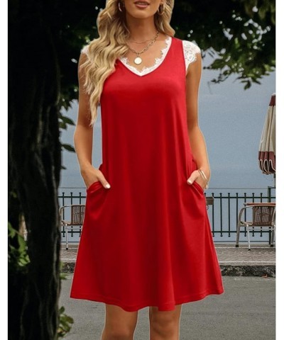 Women's Midi T-Shirt Tank Dress Casual Loose Sundresses with Pockets A-red $14.57 Dresses